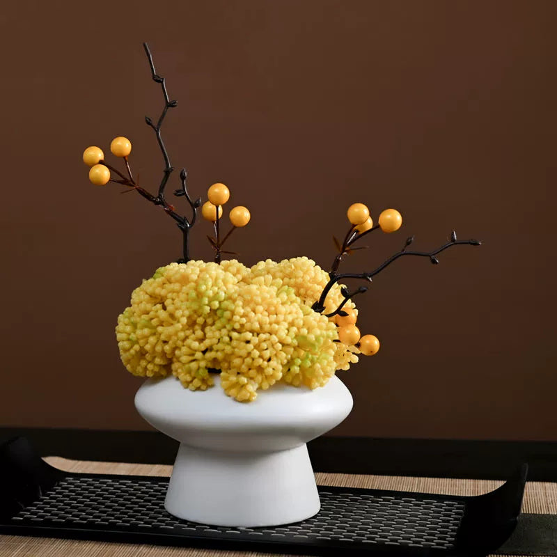 9.8 Inch Artificial Flower Bouquet with Ceramic Vase, 1 Pc, Classic Luxury Design for Restaurant and Bar Decor