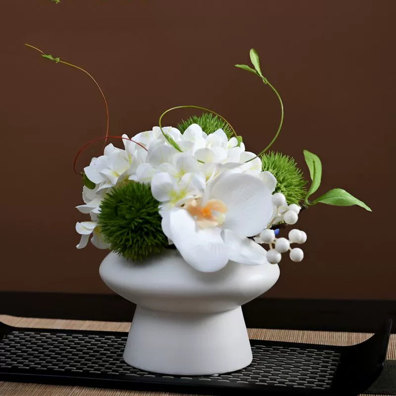 9.8 Inch Artificial Flower Bouquet with Ceramic Vase, 1 Pc, Classic Luxury Design for Restaurant and Bar Decor