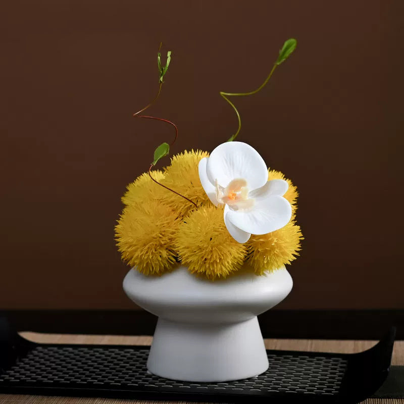 9.8 Inch Artificial Flower Bouquet with Ceramic Vase, 1 Pc, Classic Luxury Design for Restaurant and Bar Decor