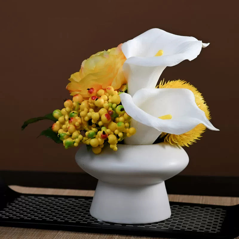 9.8 Inch Artificial Flower Bouquet with Ceramic Vase, 1 Pc, Classic Luxury Design for Restaurant and Bar Decor