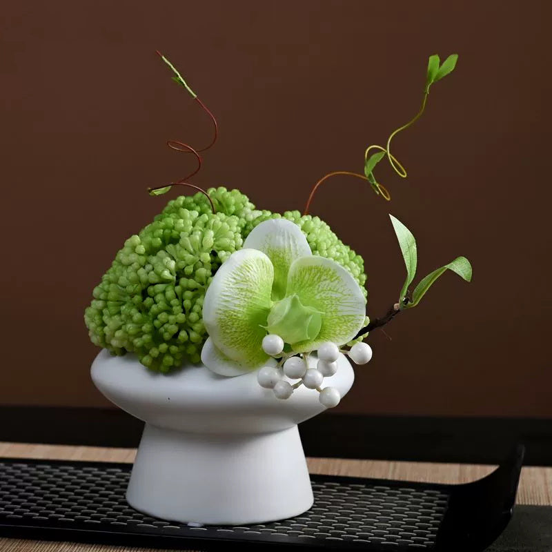 9.8 Inch Artificial Flower Bouquet with Ceramic Vase, 1 Pc, Classic Luxury Design for Restaurant and Bar Decor