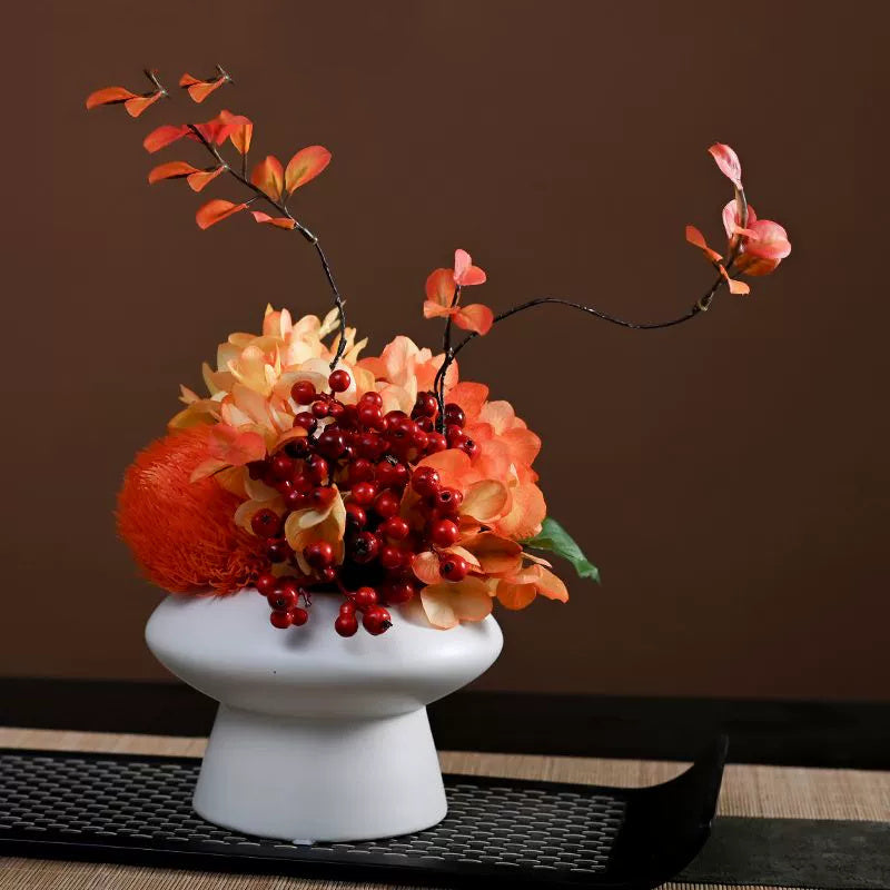 9.8 Inch Artificial Flower Bouquet with Ceramic Vase, 1 Pc, Classic Luxury Design for Restaurant and Bar Decor