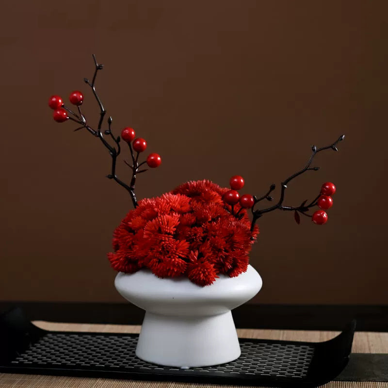 9.8 Inch Artificial Flower Bouquet with Ceramic Vase, 1 Pc, Classic Luxury Design for Restaurant and Bar Decor