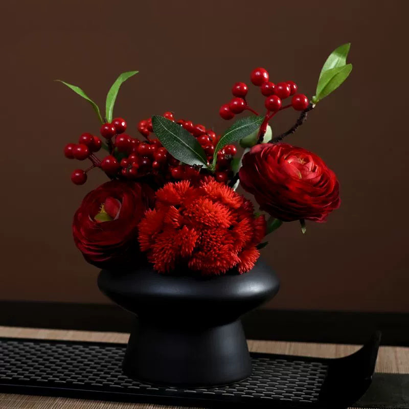 9.8 Inch Artificial Flower Bouquet with Ceramic Vase, 1 Pc, Classic Luxury Design for Restaurant and Bar Decor
