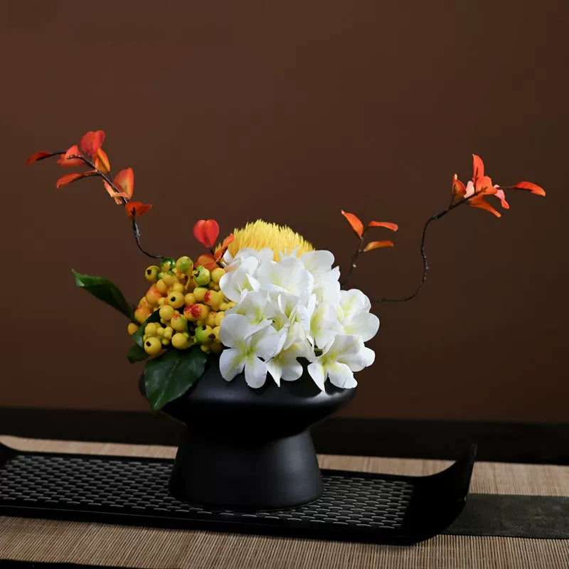 9.8 Inch Artificial Flower Bouquet with Ceramic Vase, 1 Pc, Classic Luxury Design for Restaurant and Bar Decor