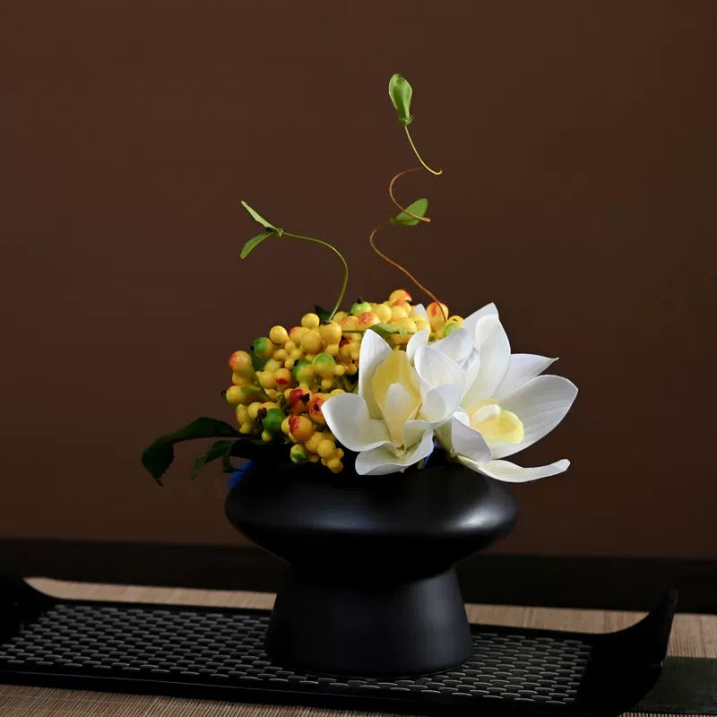 9.8 Inch Artificial Flower Bouquet with Ceramic Vase, 1 Pc, Classic Luxury Design for Restaurant and Bar Decor