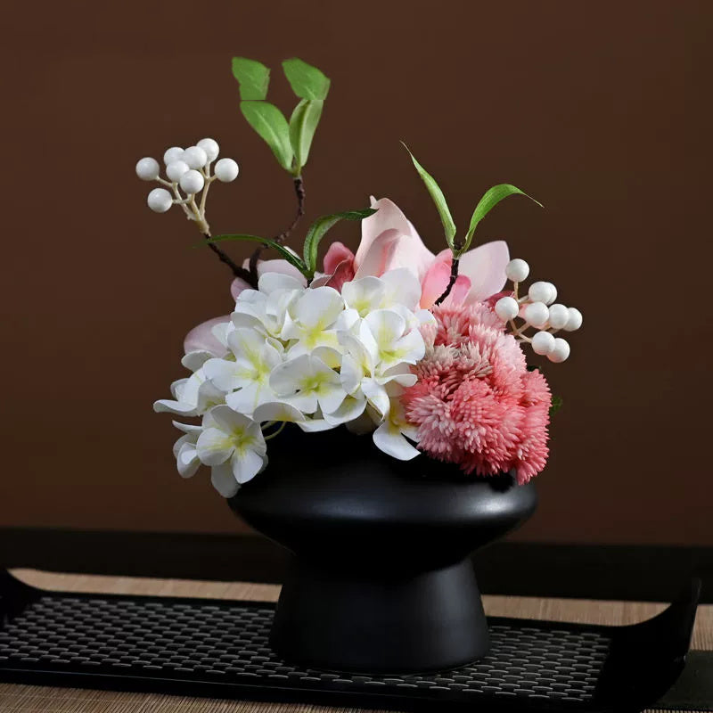 9.8 Inch Artificial Flower Bouquet with Ceramic Vase, 1 Pc, Classic Luxury Design for Restaurant and Bar Decor