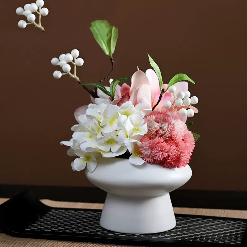 9.8 Inch Artificial Flower Bouquet with Ceramic Vase, 1 Pc, Classic Luxury Design for Restaurant and Bar Decor
