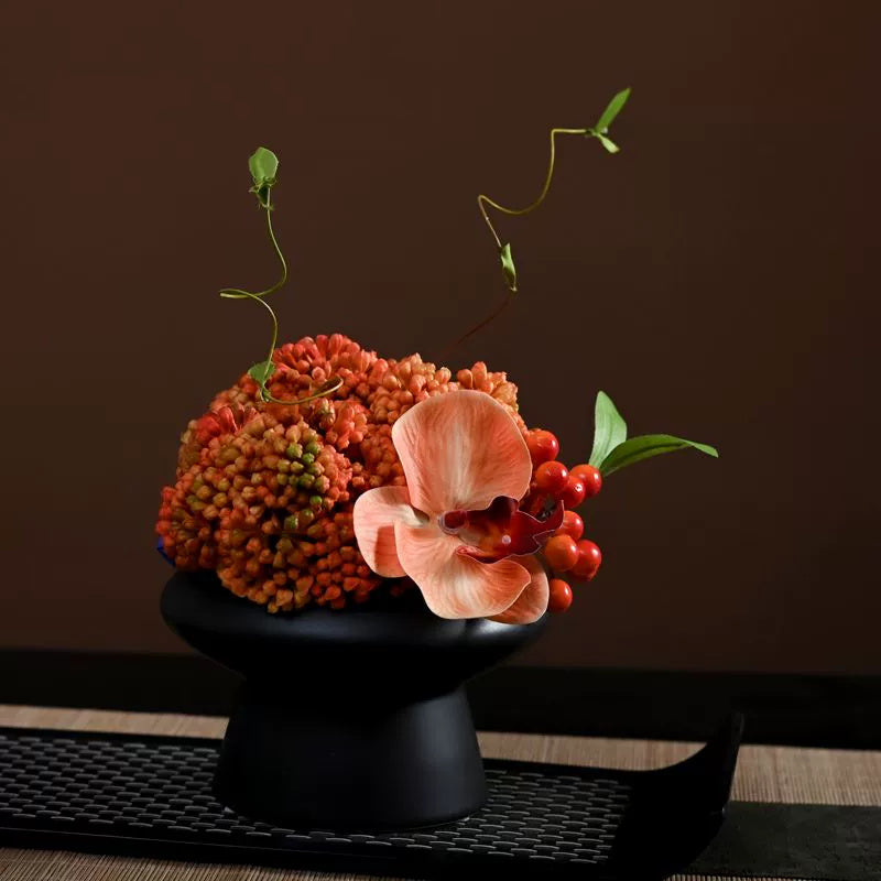 9.8 Inch Artificial Flower Bouquet with Ceramic Vase, 1 Pc, Classic Luxury Design for Restaurant and Bar Decor
