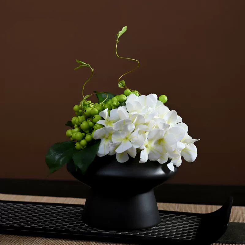 9.8 Inch Artificial Flower Bouquet with Ceramic Vase, 1 Pc, Classic Luxury Design for Restaurant and Bar Decor