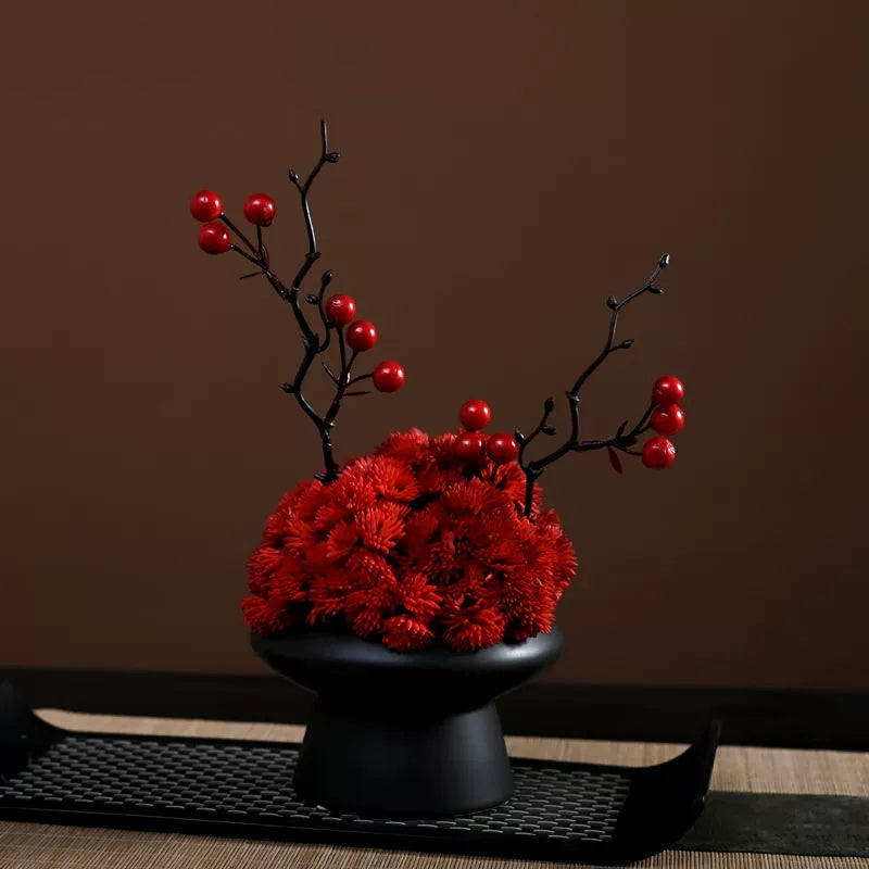 9.8 Inch Artificial Flower Bouquet with Ceramic Vase, 1 Pc, Classic Luxury Design for Restaurant and Bar Decor
