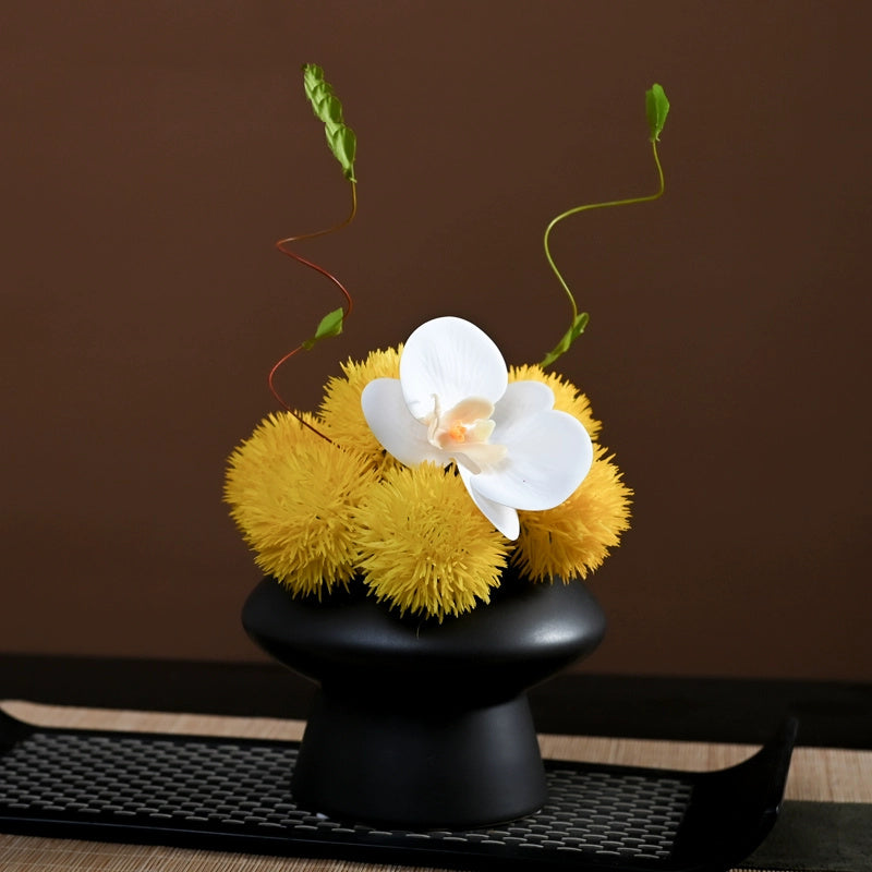 9.8 Inch Artificial Flower Bouquet with Ceramic Vase, 1 Pc, Classic Luxury Design for Restaurant and Bar Decor