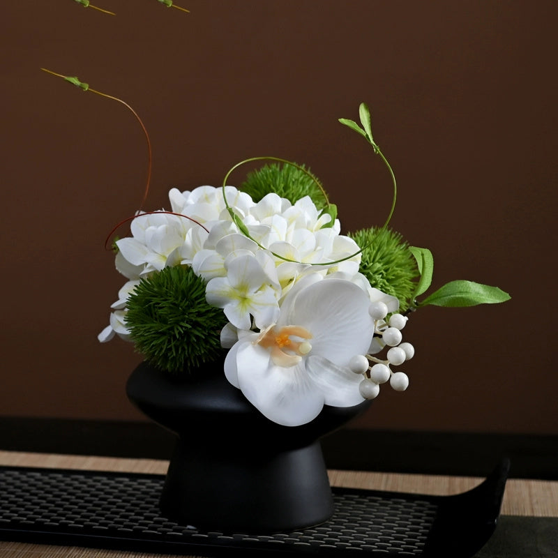 9.8 Inch Artificial Flower Bouquet with Ceramic Vase, 1 Pc, Classic Luxury Design for Restaurant and Bar Decor