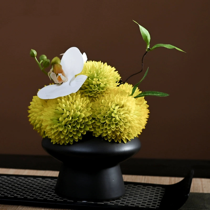9.8 Inch Artificial Flower Bouquet with Ceramic Vase, 1 Pc, Classic Luxury Design for Restaurant and Bar Decor