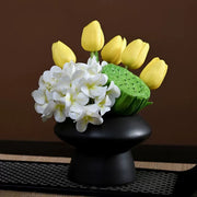 9.8 Inch Artificial Flower Bouquet with Ceramic Vase, 1 Pc, Classic Luxury Design for Restaurant and Bar Decor