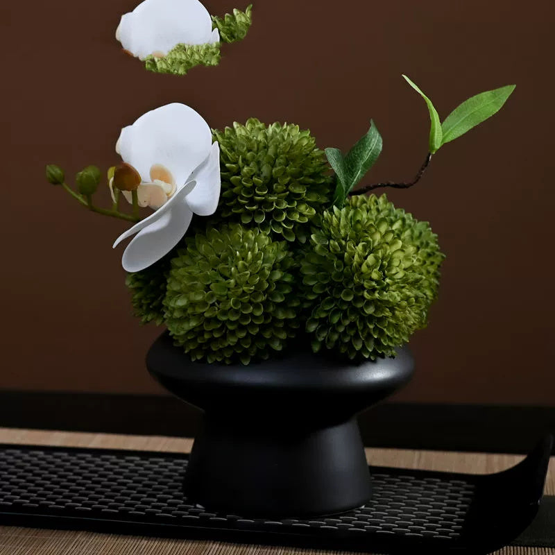9.8 Inch Artificial Flower Bouquet with Ceramic Vase, 1 Pc, Classic Luxury Design for Restaurant and Bar Decor