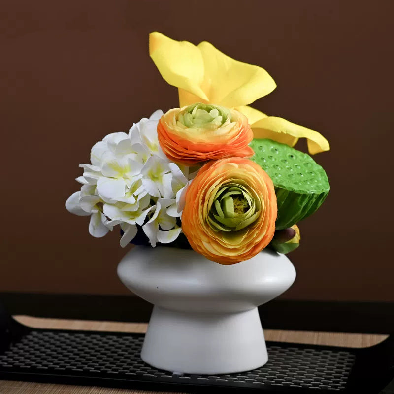 9.8 Inch Artificial Flower Bouquet with Ceramic Vase, 1 Pc, Classic Luxury Design for Restaurant and Bar Decor