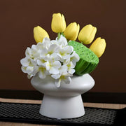 9.8 Inch Artificial Flower Bouquet with Ceramic Vase, 1 Pc, Classic Luxury Design for Restaurant and Bar Decor