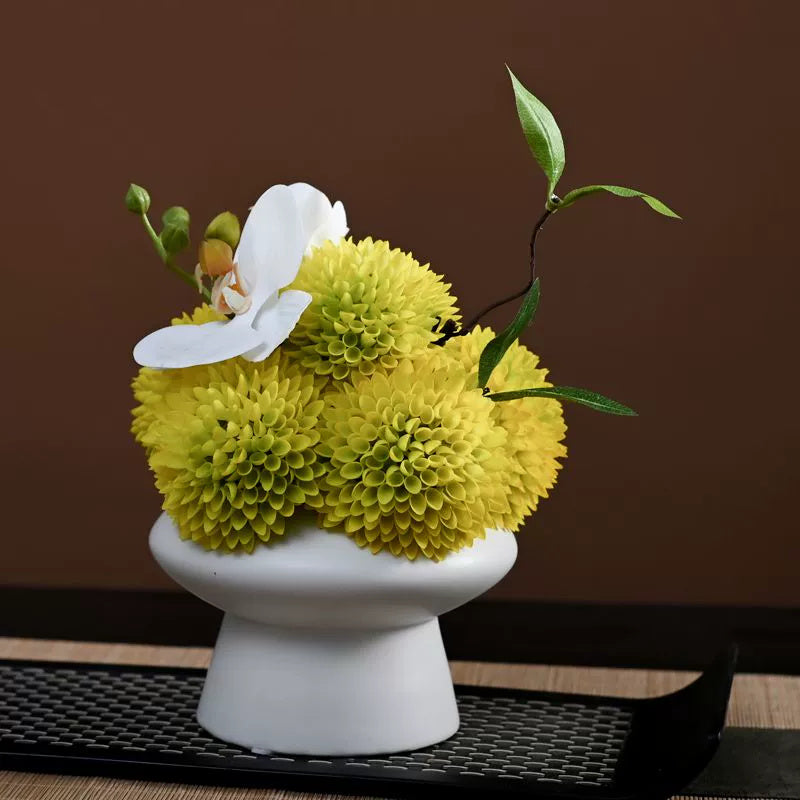 9.8 Inch Artificial Flower Bouquet with Ceramic Vase, 1 Pc, Classic Luxury Design for Restaurant and Bar Decor