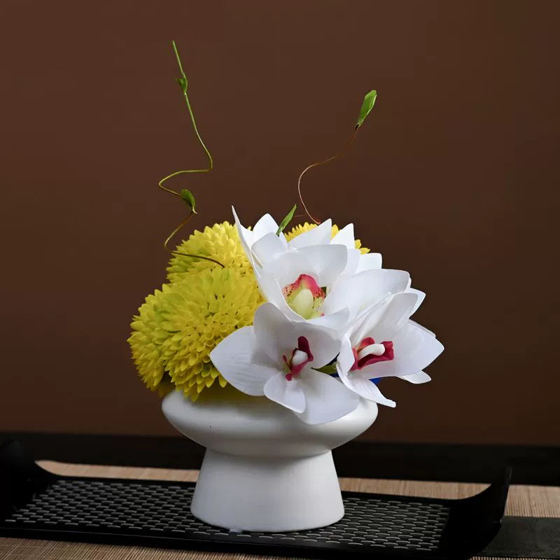 9.8 Inch Artificial Flower Bouquet with Ceramic Vase, 1 Pc, Classic Luxury Design for Restaurant and Bar Decor