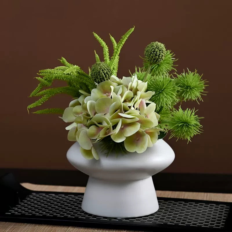9.8 Inch Artificial Flower Bouquet with Ceramic Vase, 1 Pc, Classic Luxury Design for Restaurant and Bar Decor