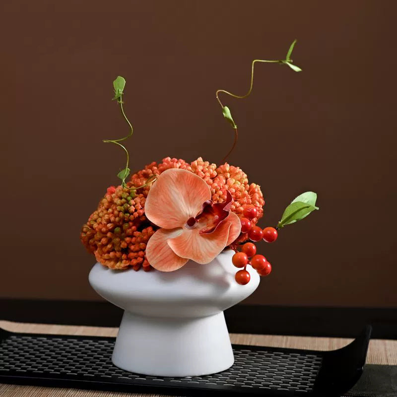 9.8 Inch Artificial Flower Bouquet with Ceramic Vase, 1 Pc, Classic Luxury Design for Restaurant and Bar Decor