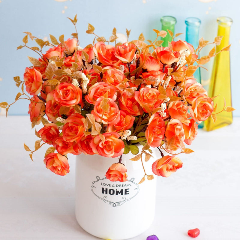 12 Inch Mini Silk Rose Bush Bouquet, 10 Pcs Artificial Flowers for Crafts and Table Decor