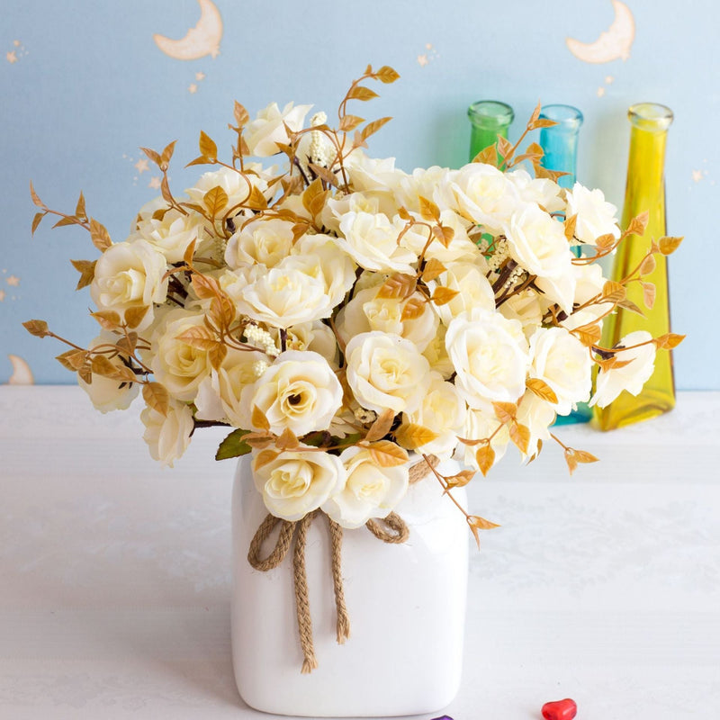 12 Inch Mini Silk Rose Bush Bouquet, 10 Pcs Artificial Flowers for Crafts and Table Decor