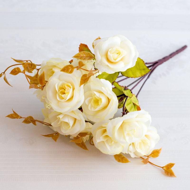 12 Inch Mini Silk Rose Bush Bouquet, 10 Pcs Artificial Flowers for Crafts and Table Decor