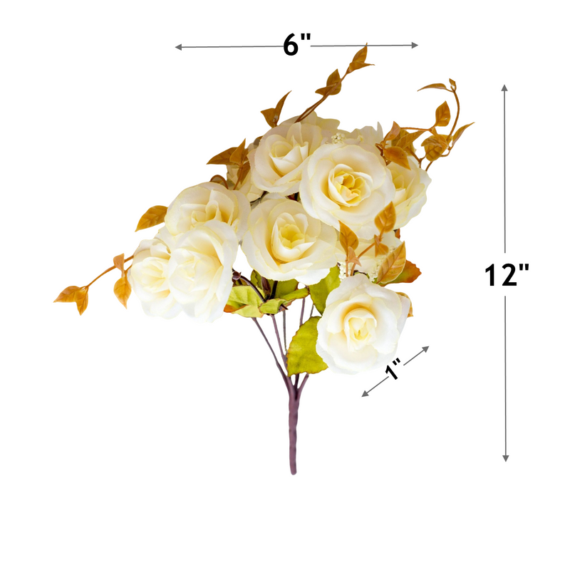 12 Inch Mini Silk Rose Bush Bouquet, 10 Pcs Artificial Flowers for Crafts and Table Decor