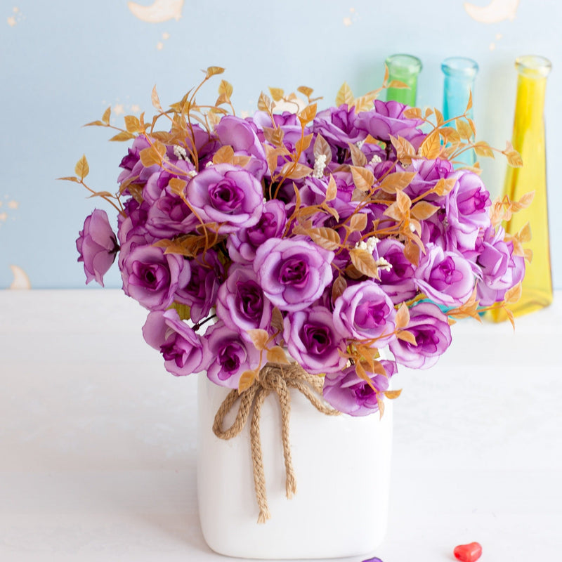 12 Inch Mini Silk Rose Bush Bouquet, 10 Pcs Artificial Flowers for Crafts and Table Decor