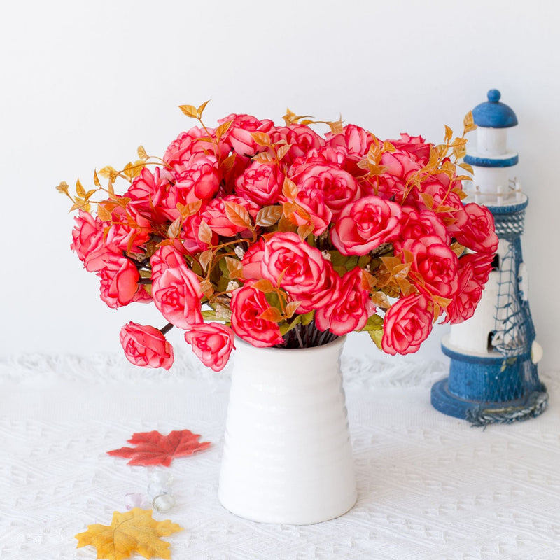 12 Inch Mini Silk Rose Bush Bouquet, 10 Pcs Artificial Flowers for Crafts and Table Decor
