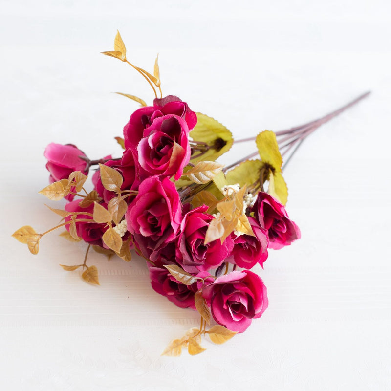 12 Inch Mini Silk Rose Bush Bouquet, 10 Pcs Artificial Flowers for Crafts and Table Decor