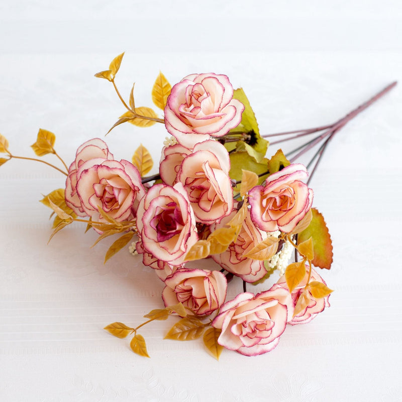12 Inch Mini Silk Rose Bush Bouquet, 10 Pcs Artificial Flowers for Crafts and Table Decor