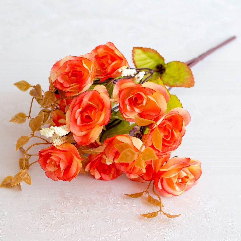 12 Inch Mini Silk Rose Bush Bouquet, 10 Pcs Artificial Flowers for Crafts and Table Decor