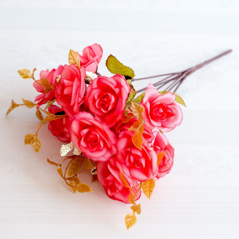 12 Inch Mini Silk Rose Bush Bouquet, 10 Pcs Artificial Flowers for Crafts and Table Decor