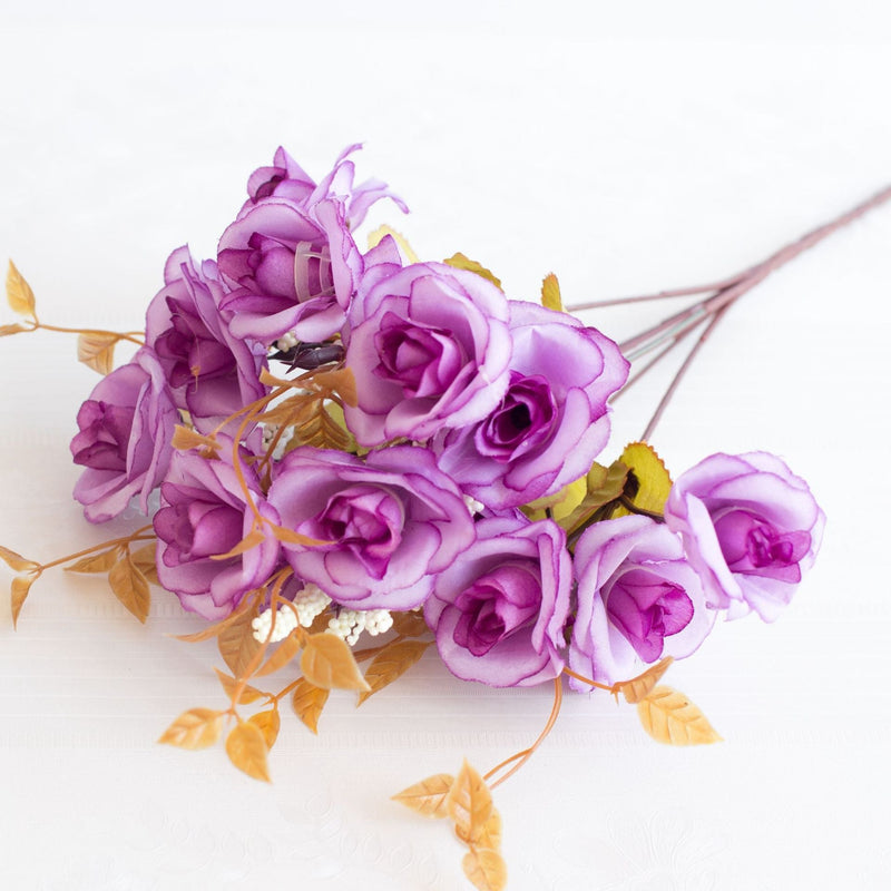 12 Inch Mini Silk Rose Bush Bouquet, 10 Pcs Artificial Flowers for Crafts and Table Decor