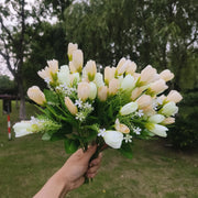 8 Pcs Artificial Magnolia Bud Bushes 12 Inch UV Resistant Outdoor Spring Flowers