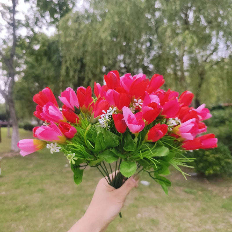 8 Pcs Artificial Magnolia Bud Bushes 12 Inch UV Resistant Outdoor Spring Flowers