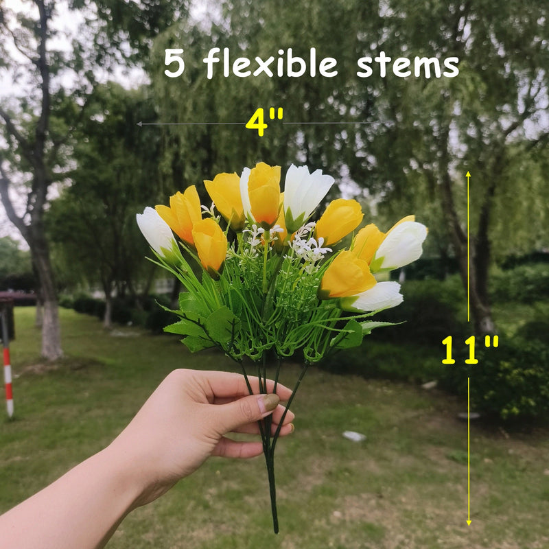 8 Pcs Artificial Magnolia Bud Bushes 12 Inch UV Resistant Outdoor Spring Flowers