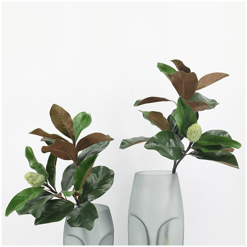26 Inch Magnolia Leaf Stem with Bud, 10 Pcs Real Touch Artificial Leaves for Floral Arrangements