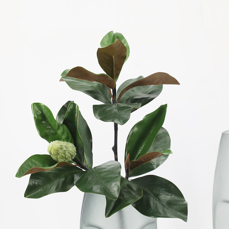 26 Inch Magnolia Leaf Stem with Bud, 10 Pcs Real Touch Artificial Leaves for Floral Arrangements