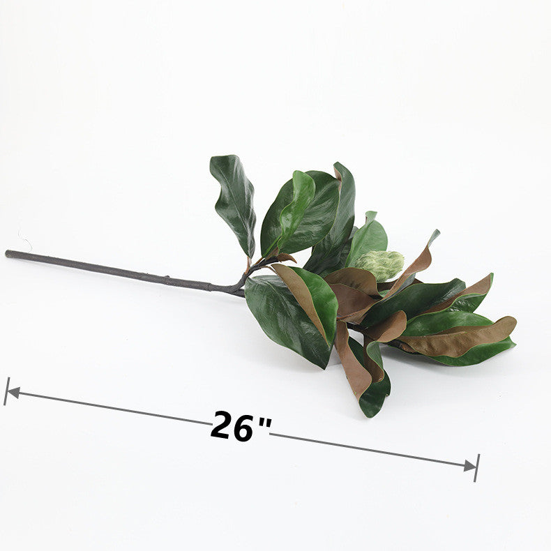 26 Inch Magnolia Leaf Stem with Bud, 10 Pcs Real Touch Artificial Leaves for Floral Arrangements