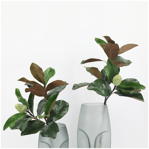 26 Inch Magnolia Leaf Stem with Bud, 10 Pcs Real Touch Artificial Leaves for Floral Arrangements