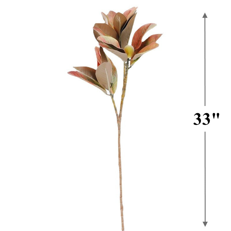 12 Inch Magnolia Leaves with Fruits Stems Spray, 12 Pcs Artificial Branch Leaves Bulk