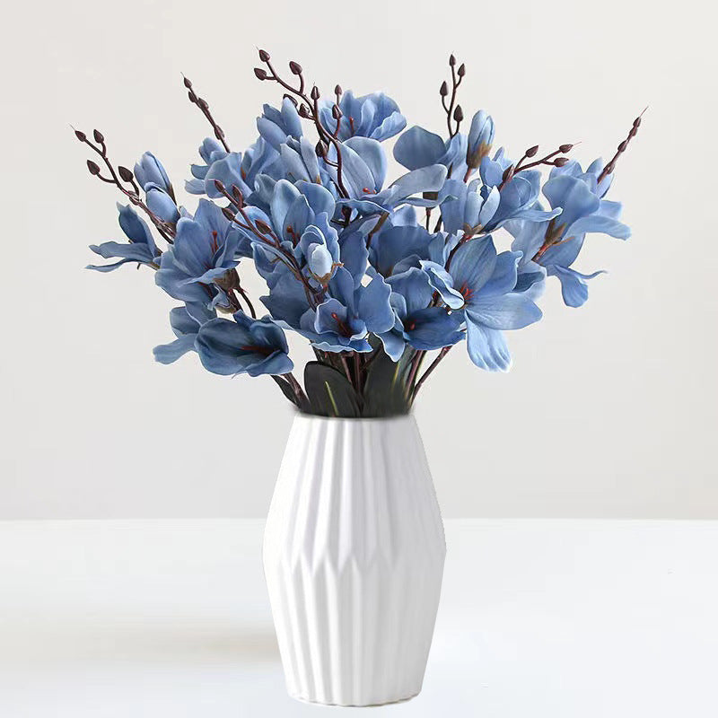 17 Inch Artificial Magnolia Bush Silk Flowers, 1 Stem, White, Bulk Arrangement Floral Decor