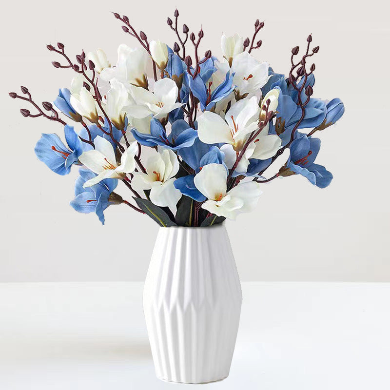 17 Inch Artificial Magnolia Bush Silk Flowers, 1 Stem, White, Bulk Arrangement Floral Decor
