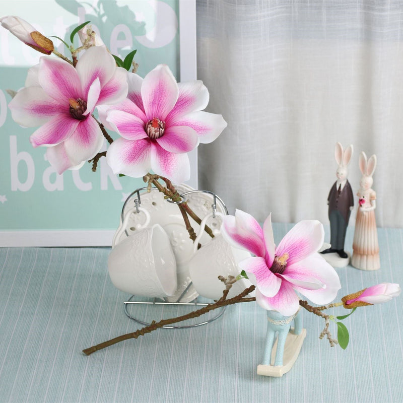 14 Inch Artificial Magnolia Stems 10 Pcs Realistic Silk Flowers Bulk Wholesale