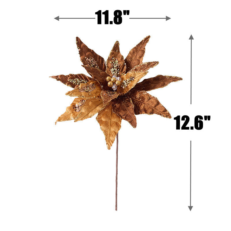 12.6 Inch Maillard Brown Artificial Christmas Flower 10 Pcs for Crafts and Holiday Decor