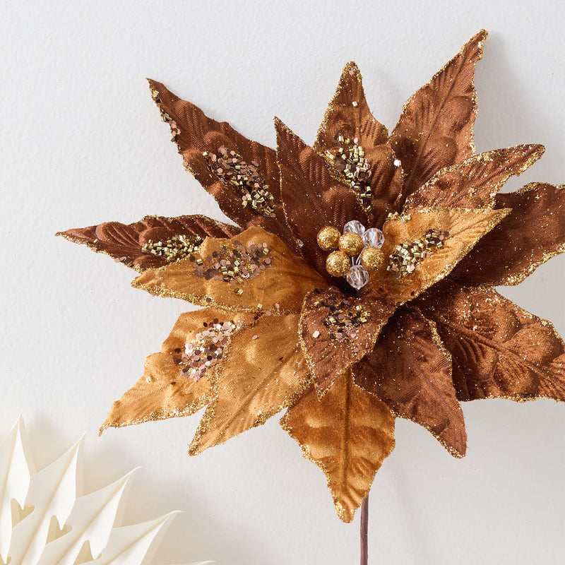 12.6 Inch Maillard Brown Artificial Christmas Flower 10 Pcs for Crafts and Holiday Decor